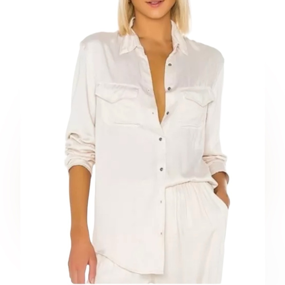 Indah Emma Opal Solid Long Sleeve Button Front Sh… - image 1